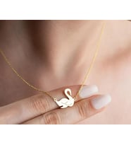 Kişiye Özel 925 Ayar Gümüş Minimalist Kuğu Kolye (Gold)
