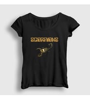 Presmono Kadın Siyah Gold Logo Scorpions T-Shirt 109128tt