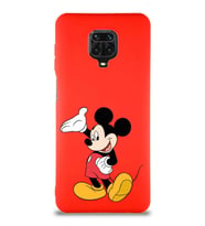 Xiaomi Redmi Note 9S Soft Premier Kapak Mickey Mouse-C Tasarımlı Silikon Kılıf - Kırmızı (Şeffaf)