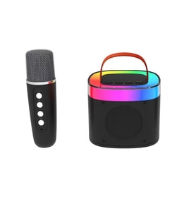 Doppler Diamond Ledli Siyah Bluetooth Hoparlör ve Mikrofon Kablosuz Mini Karaoke Seti Mikrofonlu