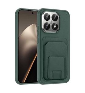 Coverzone Xiaomi 15T ile Uyumlu K?l?f Z-Bikart Kart B�lmeli Standl? Kilif, Deri Dokulu Y�zey, Darbe Emici Kenar Koruma, Arka Kapak Tasar?m? Xiaomi 15T kilif Koyu Ye?il