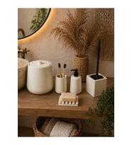 Dekoratif 5 Parça Banyo Seti Çöp Kovası , Sıvı Katı Sabunluk , Silikon Tuvalet Fırçası, Diş Fırçalık