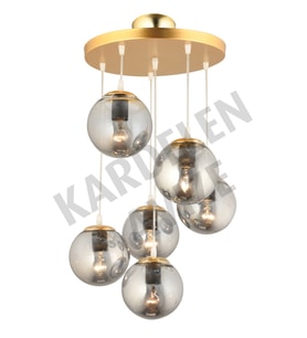 Sarkıt Tepsi Gold 6'li Füme Glop Camlı Lüks Avize