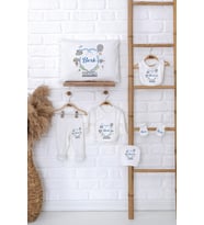 Pia Baby Premium %100 Pamuk İsme Özel Erkek Bebek Hediye Seti Zıbın Yastık Kılıfı 5019-06 (Ekru)
