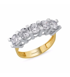 5 Taş Yüzük Sarı Altın Swarovski (Çok Renkli)