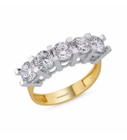 5 Taş Yüzük Sarı Altın Swarovski (Çok Renkli)