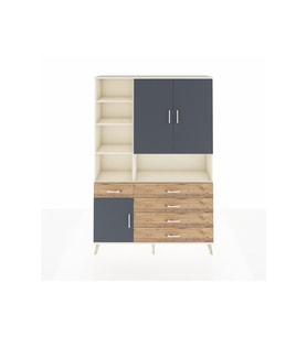 Arges Dolap 8 Raflı 5 Çekmeceli 3 Kapaklı 132x30x195 Aytaşı-Antrasit/Çam