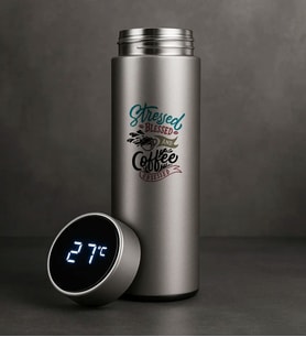 BK Gift Coffee Tasarımlı Filtreli Dijital Göstergeli Gümüş Çelik Termos-7, Arkadaşa Hediye, Sevgiliye Hediye, Yeni İş Hediyesi (Beyaz)