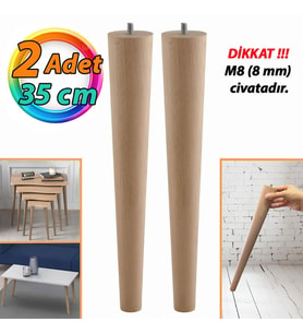 2 Adet Ahşap Ayak 35 Cm Masa Zigon Sehpa TV Ünitesi Puf Tabure Ayağı Ayakları Konik M8 Civatalı