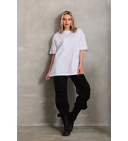 pilelistore- Unisex Bisiklet Yaka 20/1 Düz Oversize T-Shirt - Beyaz