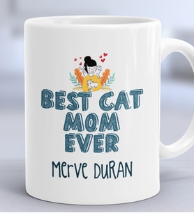 Kişiye Özel Best Cat Mom Ever Hediye Kupa Bardak En İyi Kedi Annesi (Beyaz)