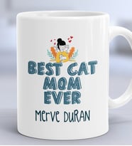 Kişiye Özel Best Cat Mom Ever Hediye Kupa Bardak En İyi Kedi Annesi (Beyaz)
