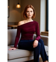 Kadın Bordo Asimetrik Yaka Büzgü Detaylı Fitted Uzun Kollu Esnek Örme Bluz Günlük Kullanım İçin