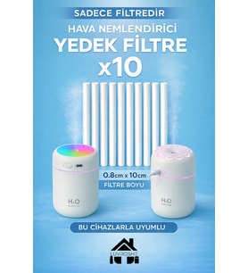 10 Adet Hava Nemlendirici Buhar Makinesi Filtresi, 0.8cm x 10cm, 250-300ml Uyumlu