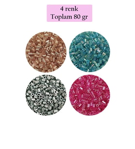 Kesme Cam Boncuk 2mm - 4 Renk - Toplam 80 Gram - BNC442