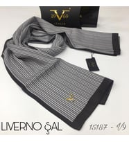 Çizgili Desen Livorno Seri Şal Eşarp Askısı ile Birlikte 75x200 cm Gri-75x200