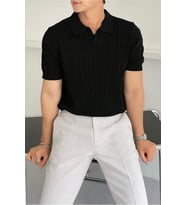 Erkek Taş İnce Saç Örgülü Slim Fit Polo Yaka Triko T-Shirt