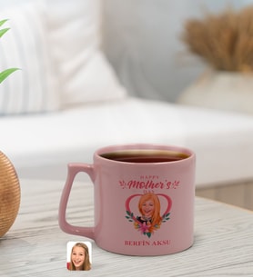 BK Gift Kişiye Özel Karikatürlü Anneler Günü Tasarımlı Pastel Pembe Middle Kupa Bardak, Anneye Hediye, Anneler Günü Hediyesi-5
