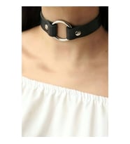 Tek Halka Detaylı Ayarlanabilir Şık Deri Choker (Siyah)