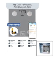GRİ YAĞ ÖLÇER AKILLI BLUETOOTH CAM BASKÜL PİLLİ 180KG/50GR 26X26CM 8-KİŞİ HAFIZA LCD EKRAN ℃ GÖSTERGE SBS-4473 (5343)