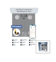 GRİ YAĞ ÖLÇER AKILLI BLUETOOTH CAM BASKÜL PİLLİ 180KG/50GR 26X26CM 8-KİŞİ HAFIZA LCD EKRAN ℃ GÖSTERGE SBS-4473 (5343)