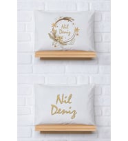 Pia Baby Premium %100 Pamuk İkili İsim Yazılı Kız Bebek Yastık Kılıfı – 35x45 cm Organik Baskı 5087-13 (Ekru)