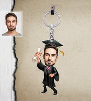 Kişiye Özel Mezuniyet Karikatürlü  Ahşap Anahtarlık Bay-3-Eco