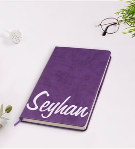 BK Gift Kişiye Özel El Yazılı Mor Termo Deri Defter Model 2