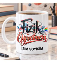 Kişiye Özel Fizik Öğretmeni Siyah Kırmızı Dinamik Tipografi Kupa Bardak