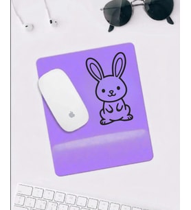 Sevimli Tavşan Desenli Mousepad – Mor Zemin Kaymaz Tabanlı Mouse Pad