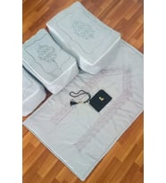 Kadife Gold İşlemeli 3'lü Bohça Seti, Krem İncili Güpürlü Nişan ve Düğün Hediyesi