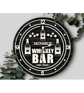 BK Gift Barlara Özel Dekoratif Siyah Ahşap Duvar Saati 35cm-15 , Bar Duvar Saati , Cafe Duvar Saati , Özel Ahşap Saat