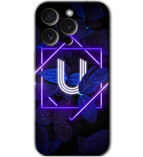 İphone 15 Pro Kılıf HD Desen Baskılı Kılıf - Dark Neon Yaprak U Harfi