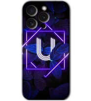 İphone 15 Pro Kılıf HD Desen Baskılı Kılıf - Dark Neon Yaprak U Harfi