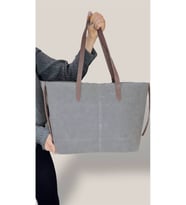 Kadın Süet Geniş Hacimli Fermuarlı Günlük Tote Model Büyük Boy(40x28) (Gri)