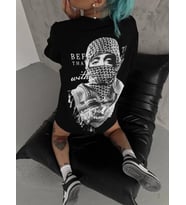 Unisex Baskılı Oversize T-Shirt - Siyah