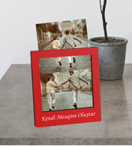 Kişiye Özel Polaroid 6 Fotoğraflı Kırmızı Masaüstü Ahşap Mdf Çerçeve Fotoğraf Albümü