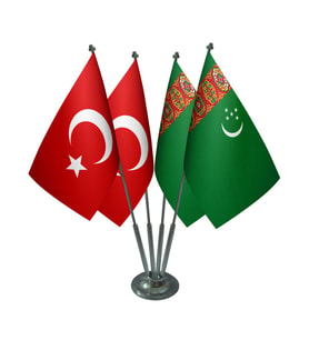 Masa Üstü Türkmenistan Bayrağı Türk Bayrağı Dörtlü Krom Direk Masa Bayrak Seti