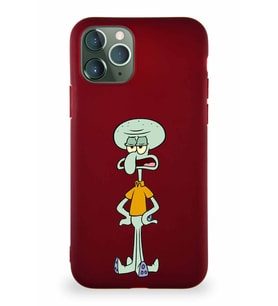 Apple iPhone 11 Pro Soft Premier Kapak Squidward Dokunaç Tasarımlı Silikon Kılıf - Mürdüm (Şeffaf)