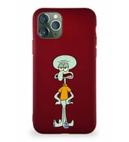 Apple iPhone 11 Pro Soft Premier Kapak Squidward Dokunaç Tasarımlı Silikon Kılıf - Mürdüm (Şeffaf)