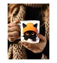 Bereli Kedi Çatlak Duvar Temalı 3 Boyutlu Tasarım Seramik Kupa Mug - Hediyelik Kupa