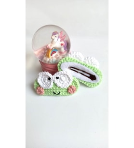 Amigurumi Yeni Trend Hediyelik Sevimli Kurbağa 2'li Toka Seti yeşil Tek Ebat
