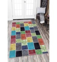 Renkli Kaymaz Tabanlı Yıkanır Patchwork Mutfak Halısı AR1059