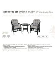İNCİ FİSKOS SETİ BAHÇE ve BALKON TAKIMI (1+1+1) (Koyu Gri)