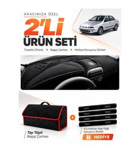 FIAT MAREA (1999-2007) AİRBAGLİ DÜZELCEK Uyumlu Torpido Örtüsü + Tay Tüyü Bagaj Çantası Seti - Siyah Kırmızı