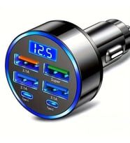 6 Portlu Hızlı Araç Şarj Cihazı – 4 USB + 2 Type-C Çıkışlı Dijital Göstergeli Oto Şarjı