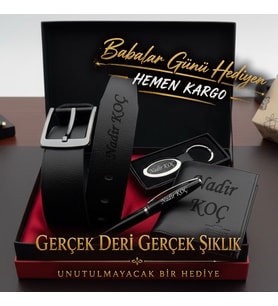 Hakiki Deri Kemer Cüzdan Kalem Anahtarlık - İsme Özel Lüks Erkek Hediye Seti