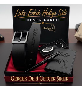 Hakiki Deri Kemer Cüzdan Kalem Anahtarlık - İsme Özel Lüks Erkek Hediye Seti