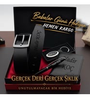 Hakiki Deri Kemer Cüzdan Kalem Anahtarlık - İsme Özel Lüks Erkek Hediye Seti