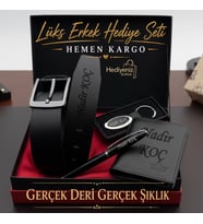Hakiki Deri Kemer Cüzdan Kalem Anahtarlık - İsme Özel Lüks Erkek Hediye Seti